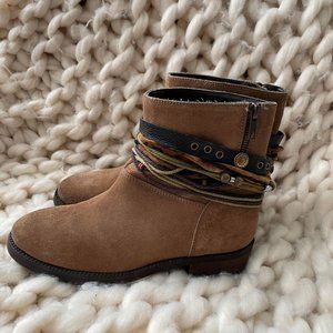 Women's Cavalone Leather Suede Brown Ankle Detailed Boots 6.5